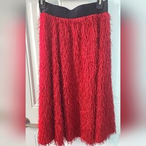 Lularoe Elegant Jill Skirt Red Fringe XS EUC Sparkle Holiday Midi